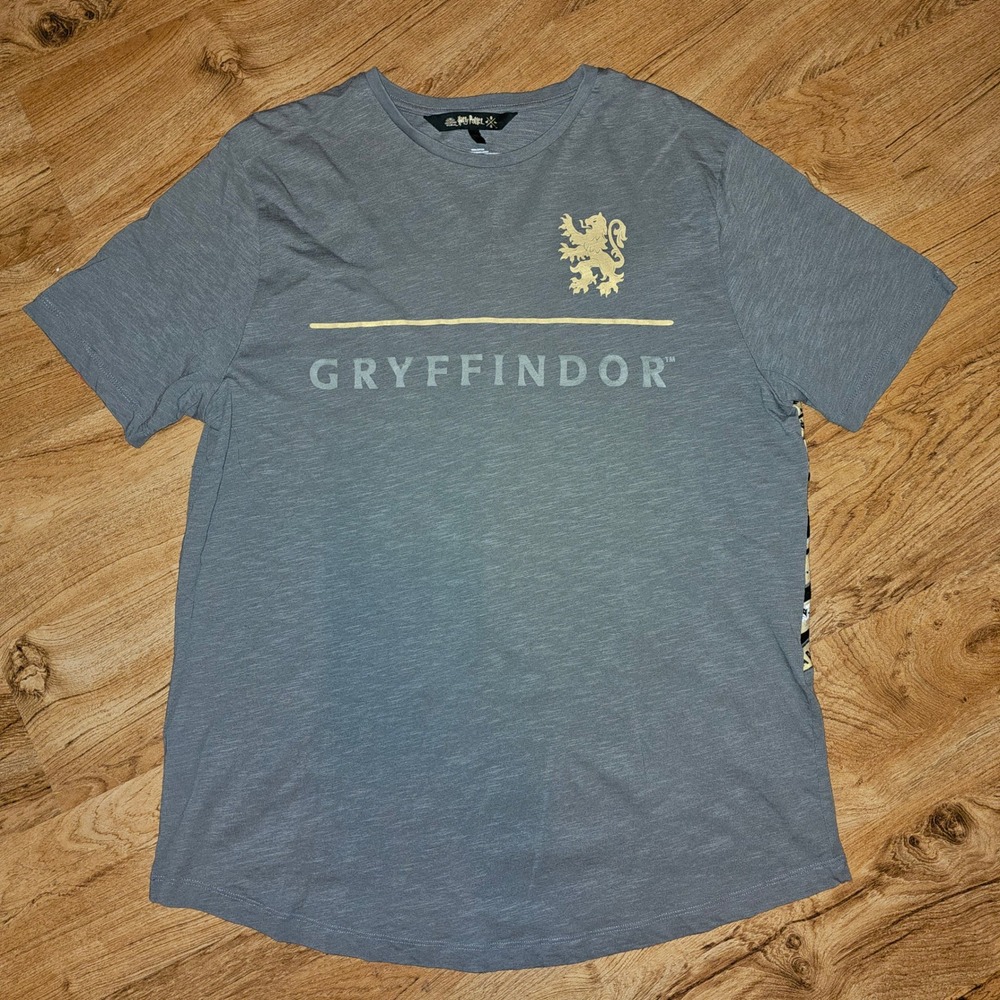 Harry Potter Gryffindor Graphic T-Shirt Gray Lion Back Print Mens XL Slub Knit